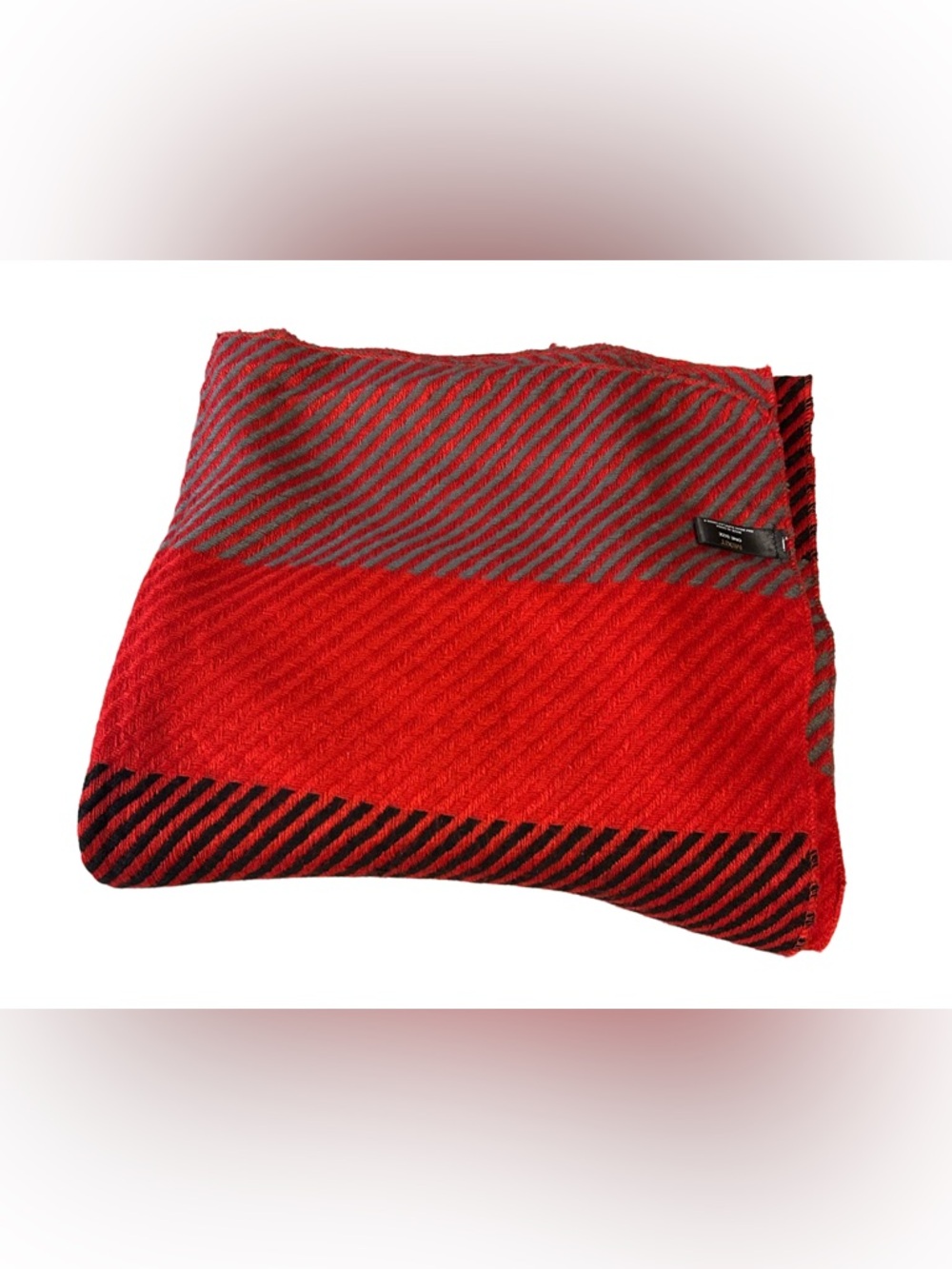 Women’s Red and Gray Striped Wool Scarf